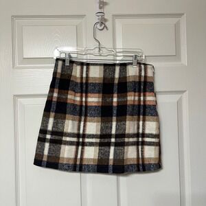Idealsanxun Plaid Wool Blend Mini Skirt Women's Size Medium Side Zip Lined